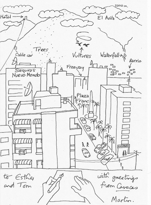 drawing of the view from my window in Caracas