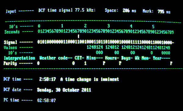 screen shot of DCF77 signal and interpretatation