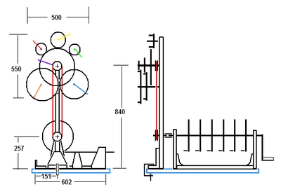 drawing of the orrery and percussion machine
