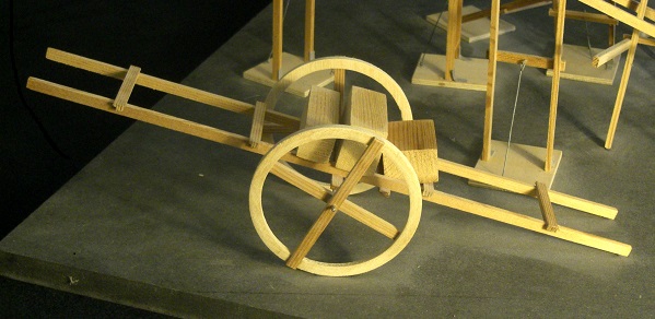 close-up of stage model showing the wagon